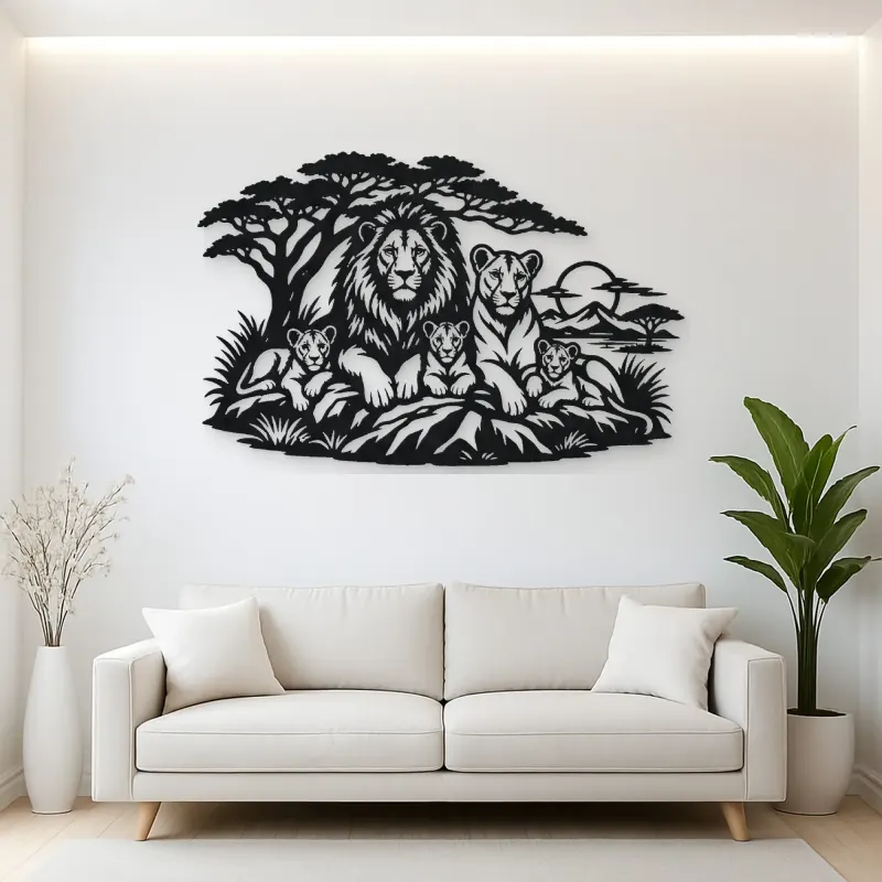 Lion Family Pride Metal Wall Art | Wildlife Silhouette Decor