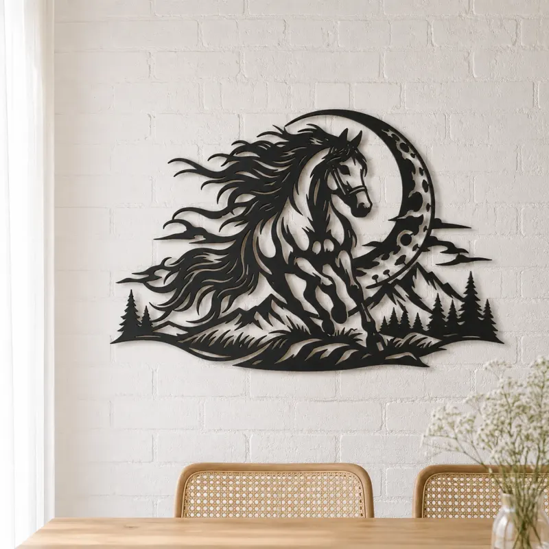 Horse and Moon Arc Metal Wall Art | Equestrian Wall Decor - lifestyle view 4