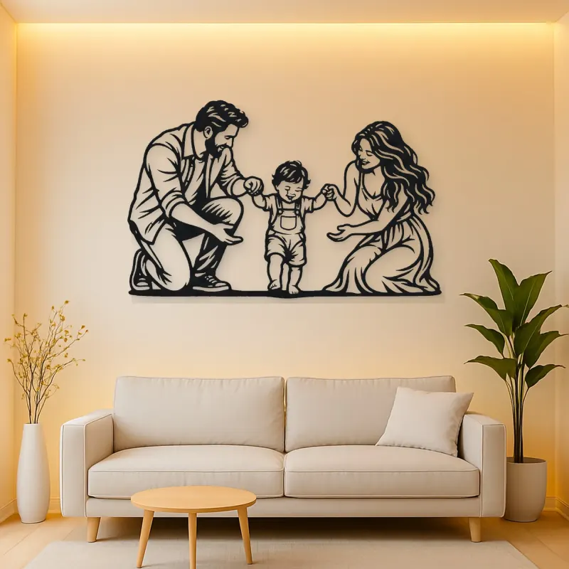 Baby First Steps Metal Wall Art | Family Silhouette Decor