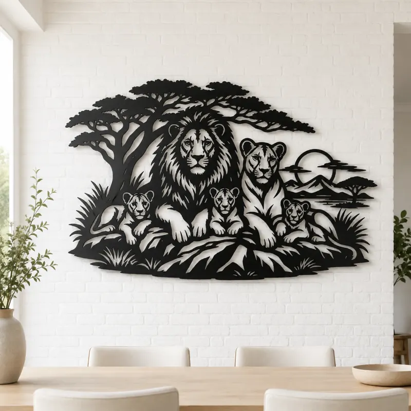 Lion Family Pride Metal Wall Art | Wildlife Silhouette Decor - lifestyle view 4