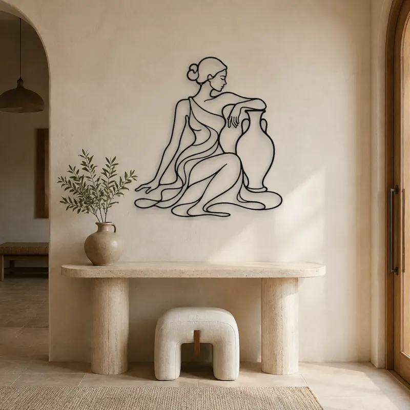 Seated Muse with Vase Metal Wall Art | Feminine Figure Wall Decor - lifestyle view 3