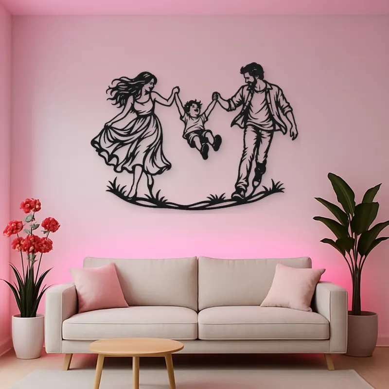 Parents Child Swing Metal Wall Art | Family Silhouette Decor