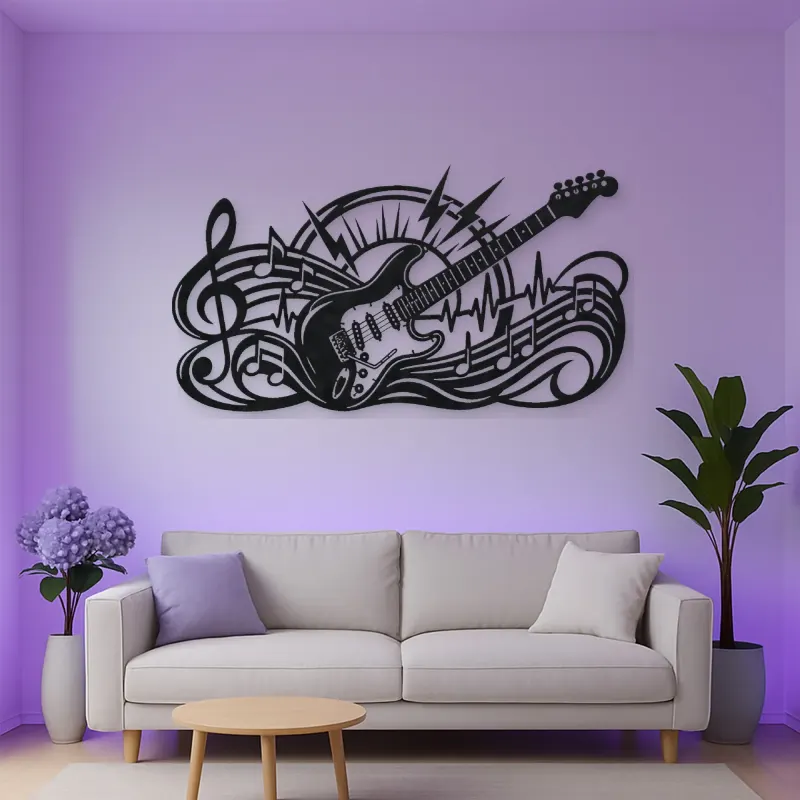 Electric Guitar Pulse Metal Wall Art | Music Room Wall Decor