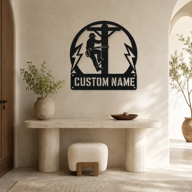 Personalized Electrical Lineman Metal Wall Art with Utility Pole - lifestyle view 3