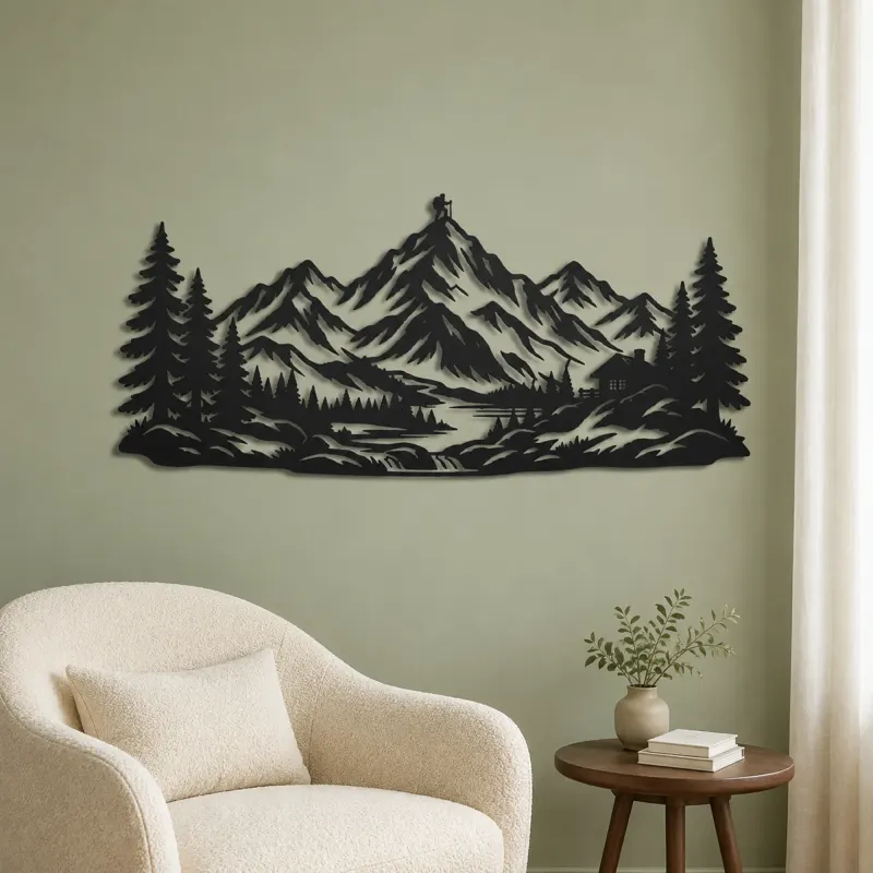 Pine Framed Summit Metal Wall Art | Nature Silhouette Decor - lifestyle view 2