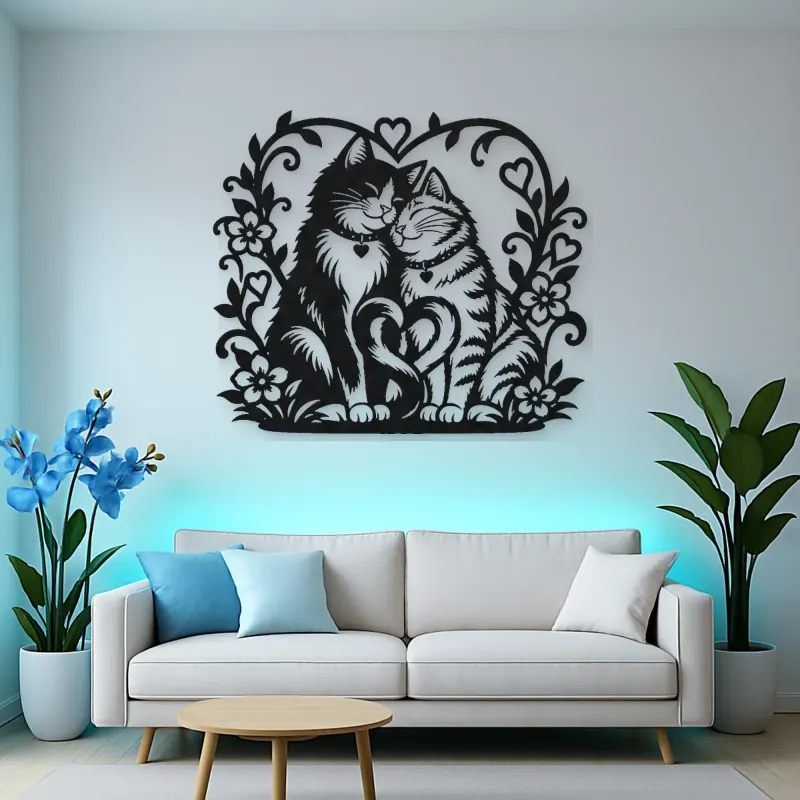 Two Cats in Love Metal Wall Art | Pet Lover Silhouette Decor