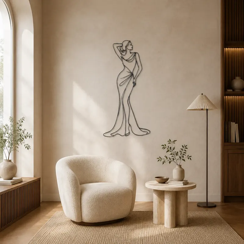 Raised Arm Draped Gown Pose Metal Wall Art | Fashion Figure Wall Decor - lifestyle view 5