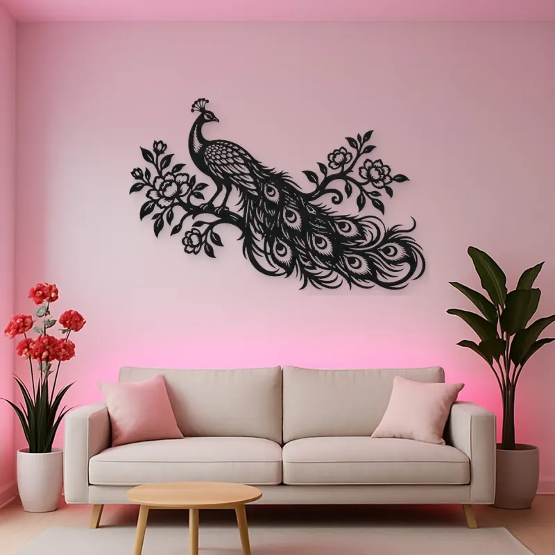 Peacock Feather Flow Metal Wall Art | Wildlife Silhouette Decor