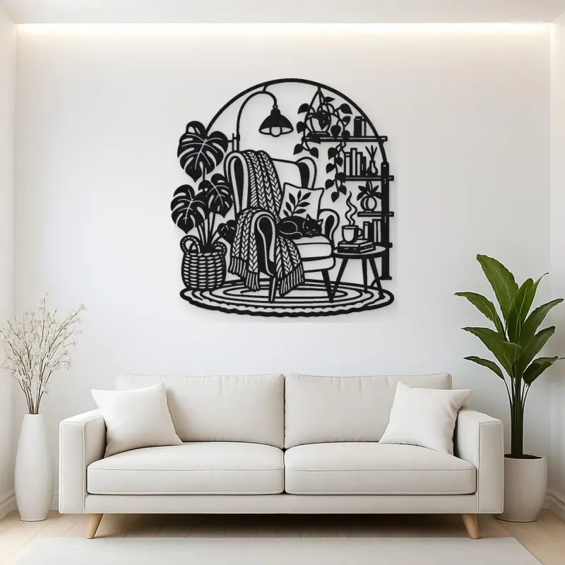 Reading Chair Corner Metal Wall Art | Cozy Home Metal Decor