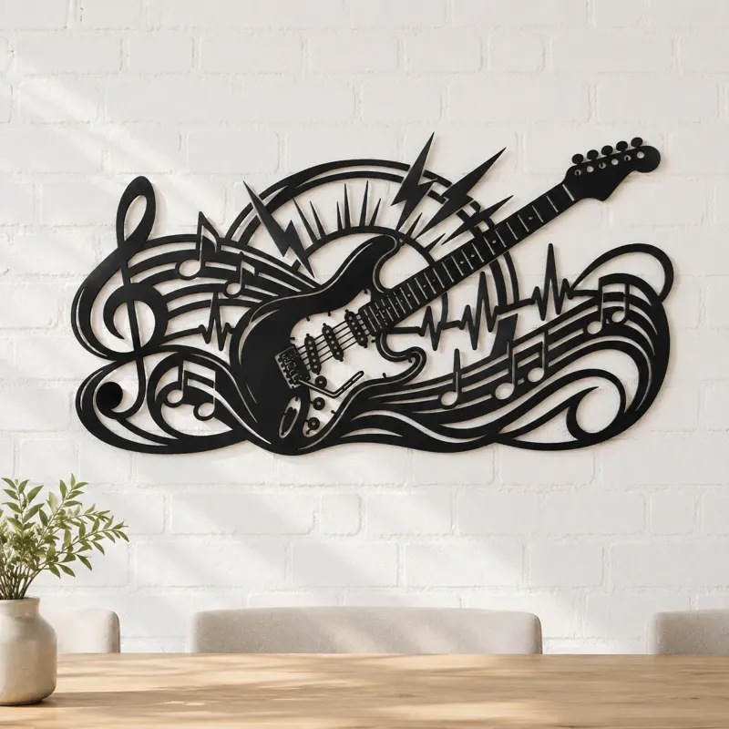 Electric Guitar Pulse Metal Wall Art | Music Room Wall Decor - lifestyle view 4