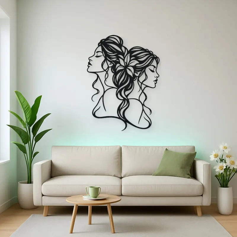 Two Faces One Line Metal Wall Art | Romantic Couple Decor