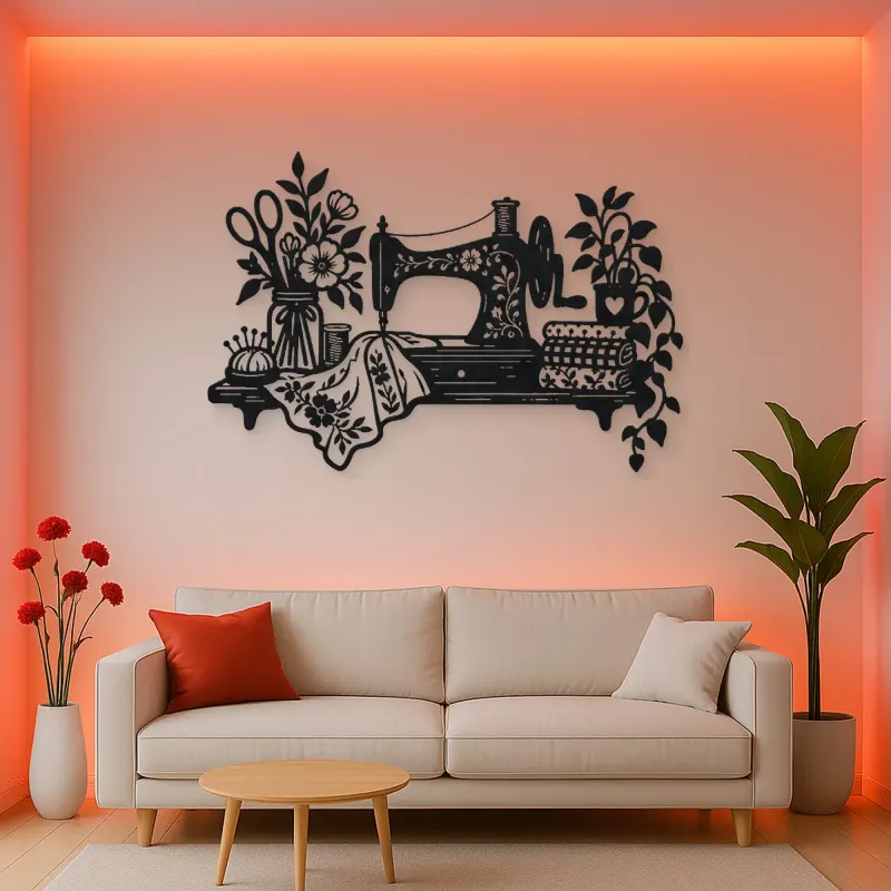 Sewing Machine Floral Metal Wall Art | Botanical Metal Wall Decor