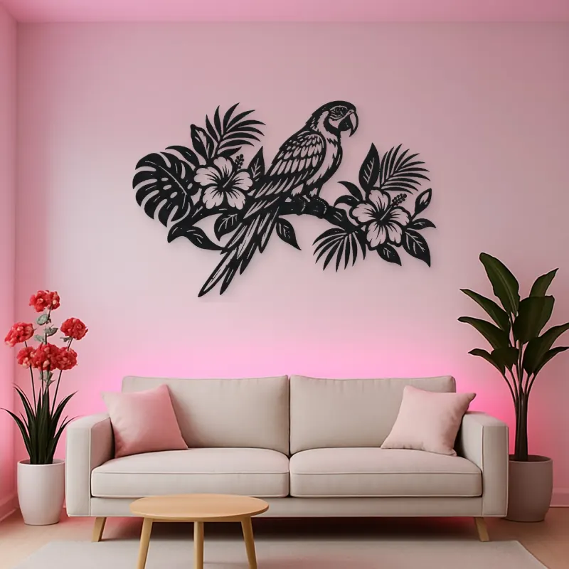 Parrot Tropical Branch Metal Wall Art | Wildlife Silhouette Decor