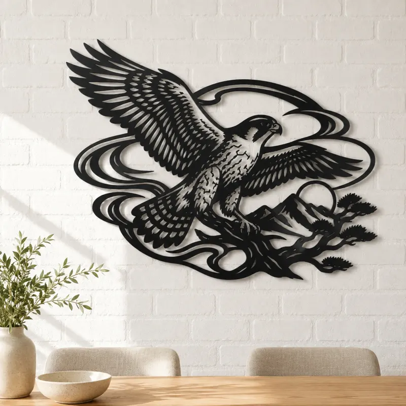 Falcon Wind Curve Metal Wall Art | Wildlife Silhouette Decor - lifestyle view 4