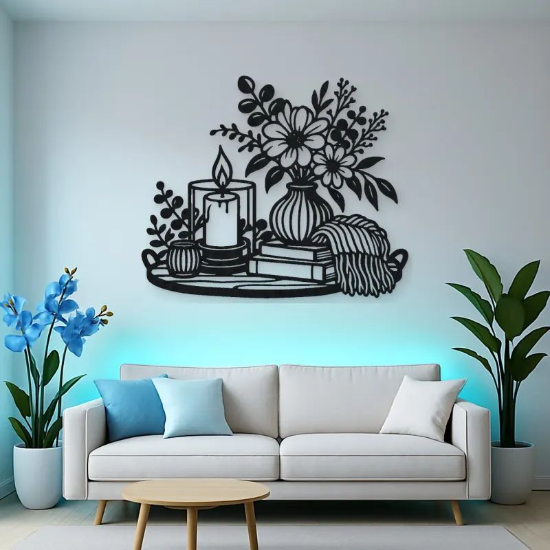Candle and Flowers Metal Wall Art | Cozy Home Metal Decor