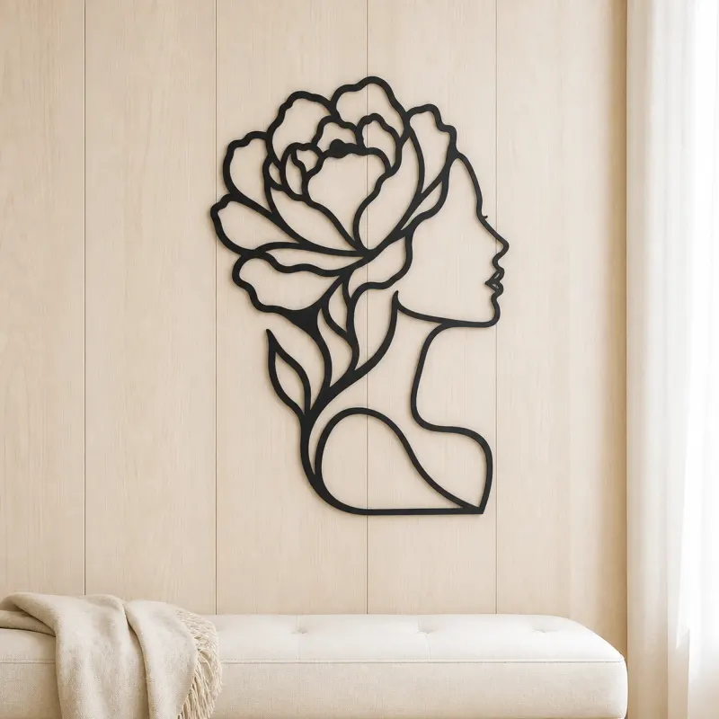 Single Profile Bloom Metal Wall Art | Minimalist Woman Line Art - lifestyle view 5