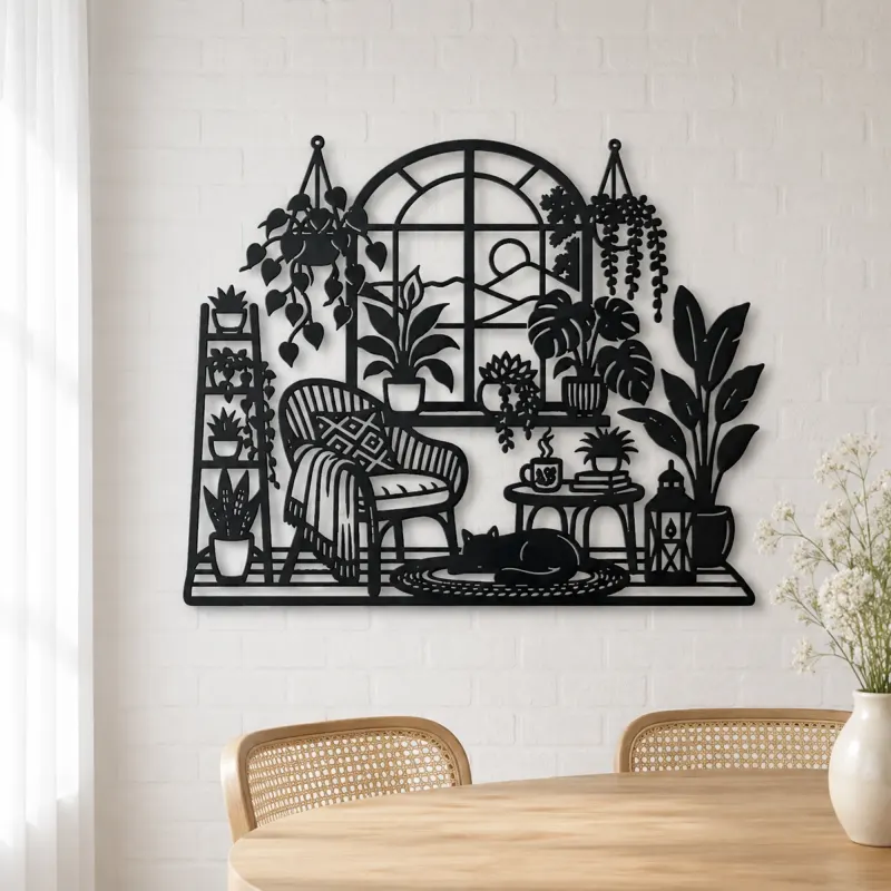 Window Plant Garden Metal Wall Art | Botanical Metal Wall Decor - lifestyle view 4