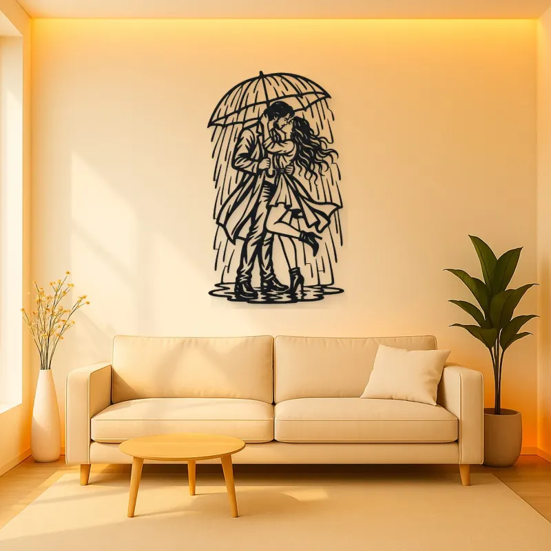 Rainy Day Kiss Metal Wall Art | Romantic Couple Decor