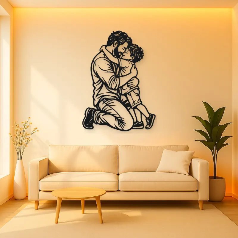 Single Father Child Metal Wall Art | Family Silhouette Decor