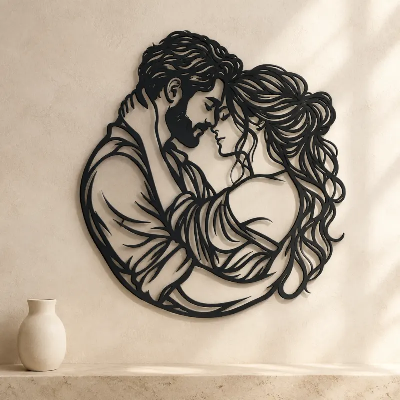 Forehead Touch Metal Wall Art | Romantic Couple Decor - lifestyle view 3
