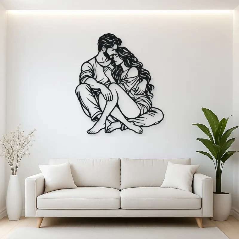 Seated Cuddle Metal Wall Art | Romantic Couple Decor