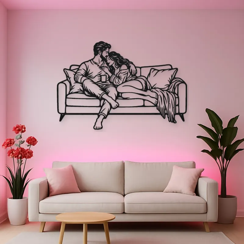 Cozy Sofa Couple Metal Wall Art | Romantic Couple Decor