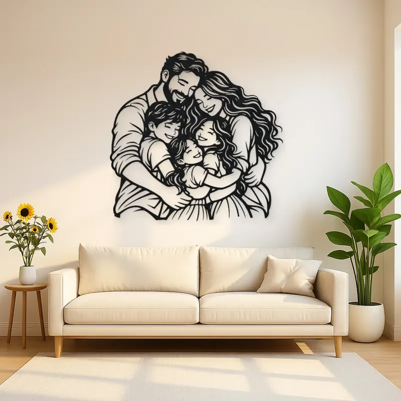 Family Group Hug Metal Wall Art | Family Silhouette Decor