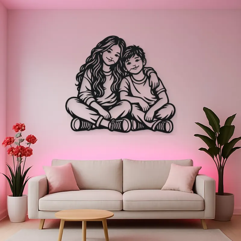 Siblings Side by Side Metal Wall Art | Family Silhouette Decor