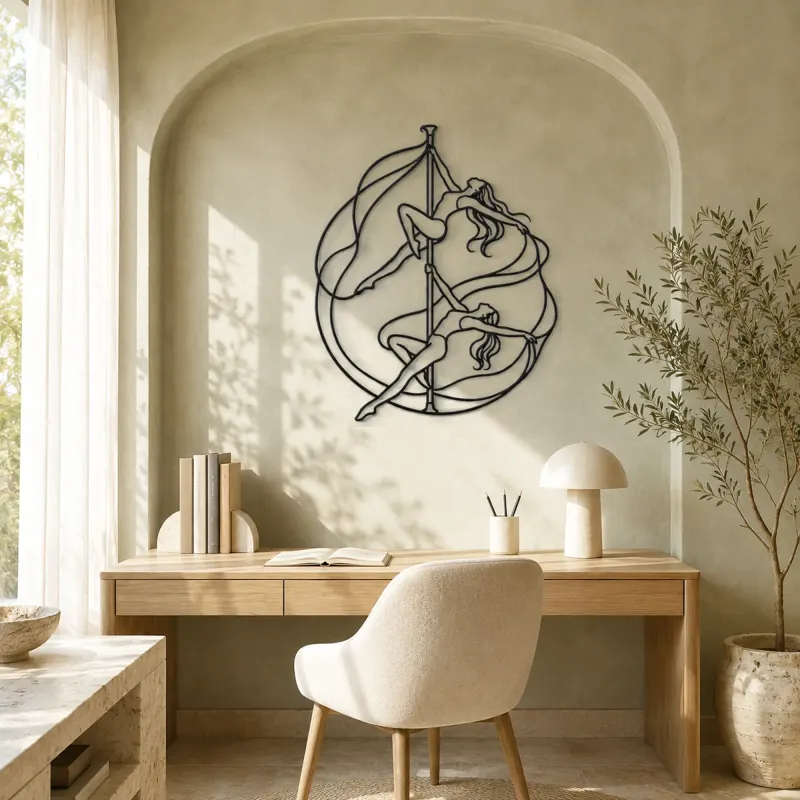 Pole Acrobatics Silhouette Metal Wall Art | Aerial Dance Wall Decor - lifestyle view 4