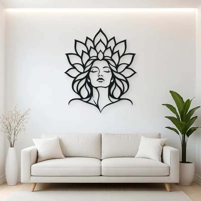 Lotus Face Muse Metal Wall Art | Minimalist Woman Line Art