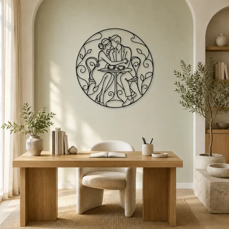 Seated Cafe Lovers Metal Wall Art | Romantic Couple Decor - lifestyle view 4
