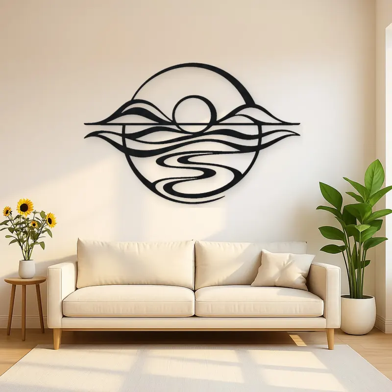 Five Line Horizon Metal Wall Art | Nature Silhouette Decor