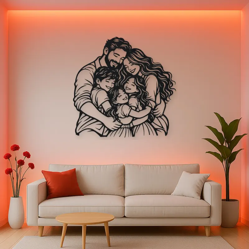 Family Group Hug Metal Wall Art | Family Silhouette Decor