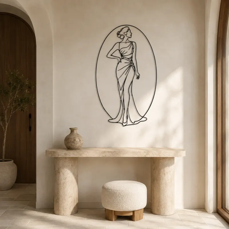 Oval Frame Woman Metal Wall Art | Fashion Figure Wall Decor - lifestyle view 3