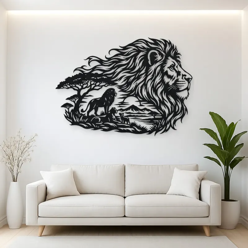 Lion Head Flow Metal Wall Art | Wildlife Silhouette Decor
