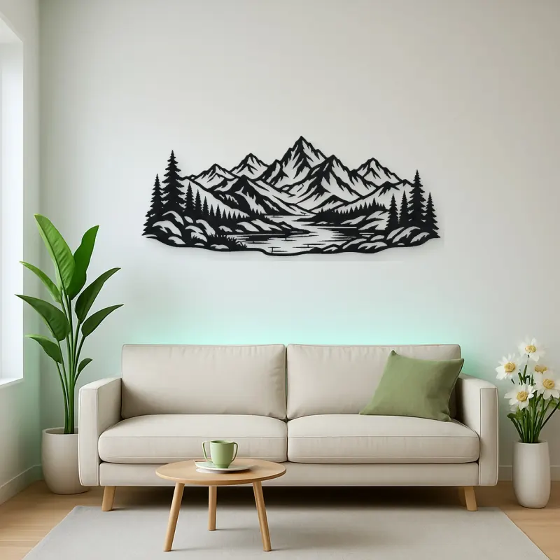 Mountain and River Metal Wall Art | Nature Silhouette Decor