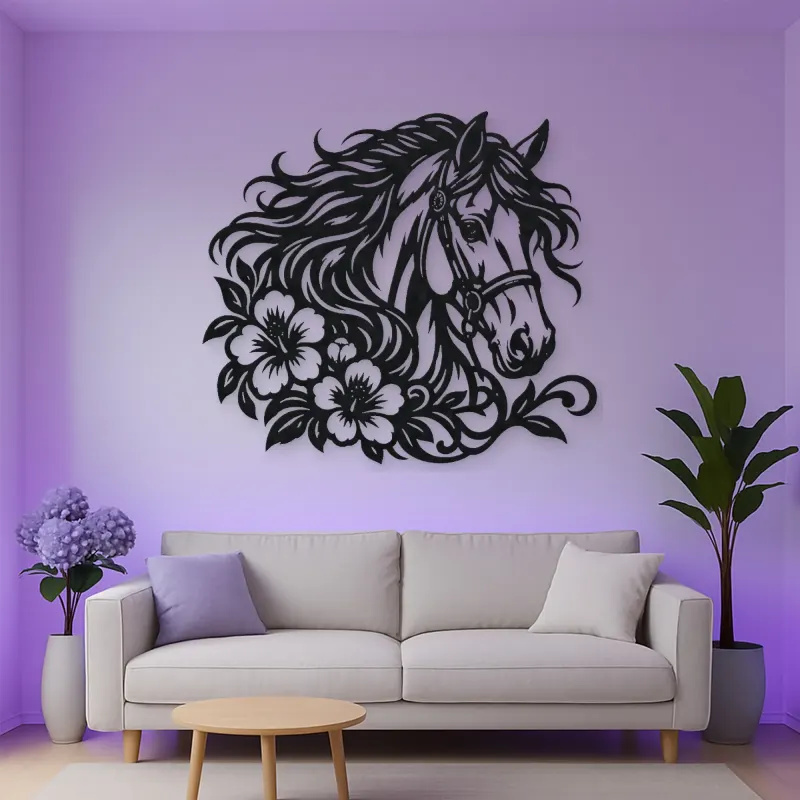 Horse Head Floral Metal Wall Art | Equestrian Wall Decor