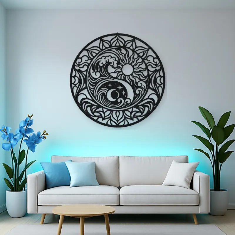 Yin-Yang Waves Metal Wall Art | Spiritual Boho Metal Decor