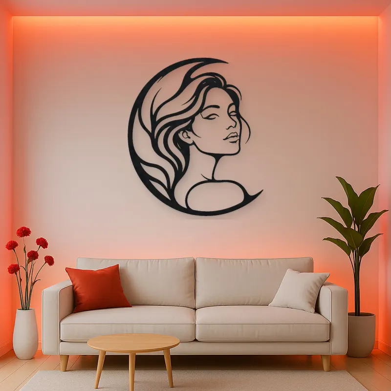 Moon Curve Face Metal Wall Art | Minimalist Woman Line Art