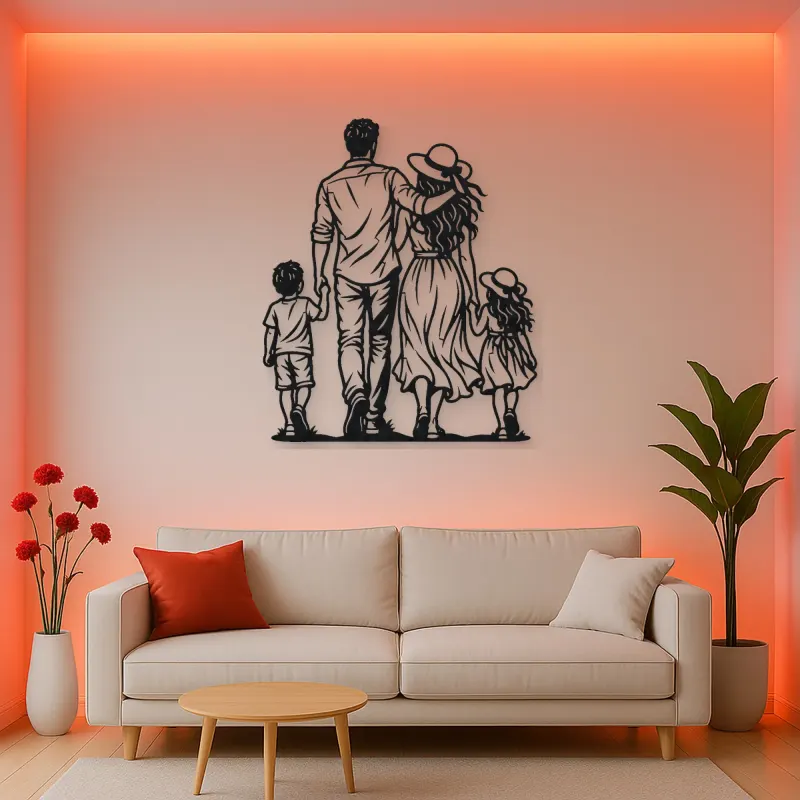 Family of Four Walk Metal Wall Art | Family Silhouette Decor