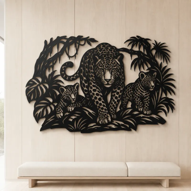 Leopard Jungle Metal Wall Art | Wildlife Silhouette Decor - lifestyle view 5