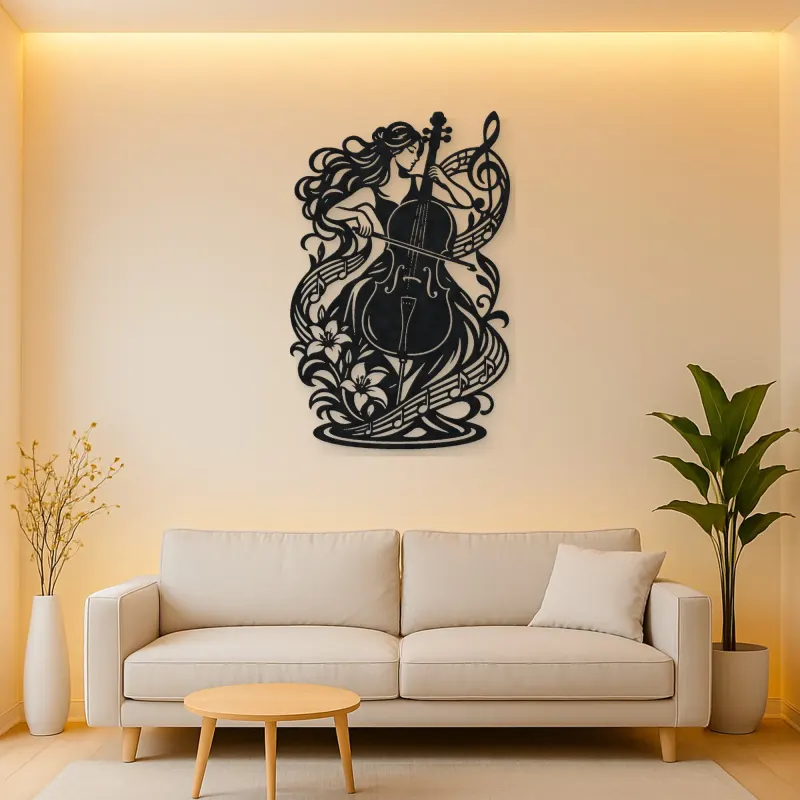 Cello Curve Metal Wall Art | Music Room Wall Decor