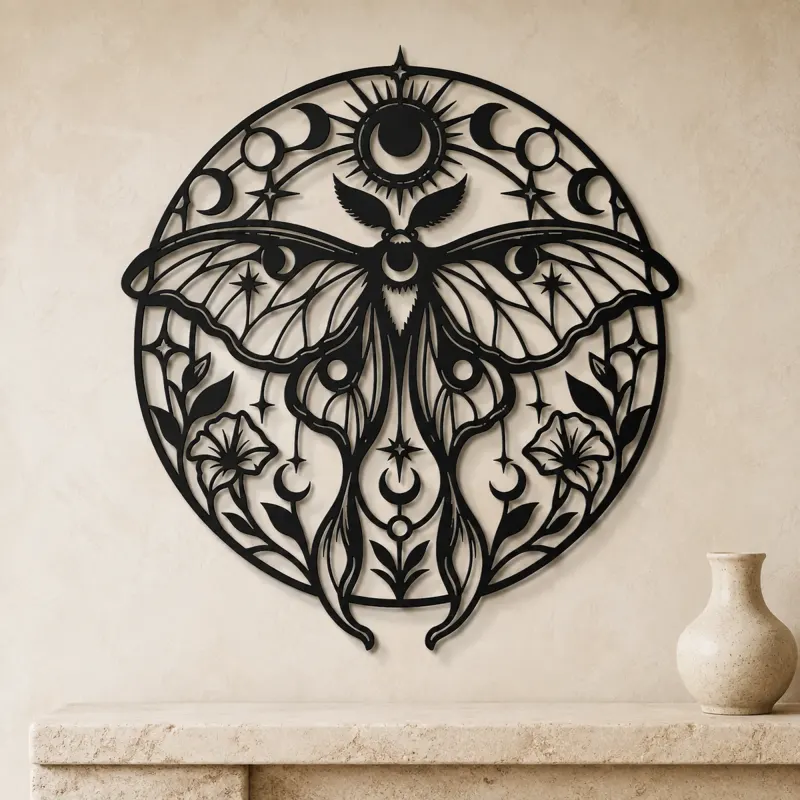 Lunar Moth Emblem Metal Wall Art | Celestial Boho Wall Decor - lifestyle view 3
