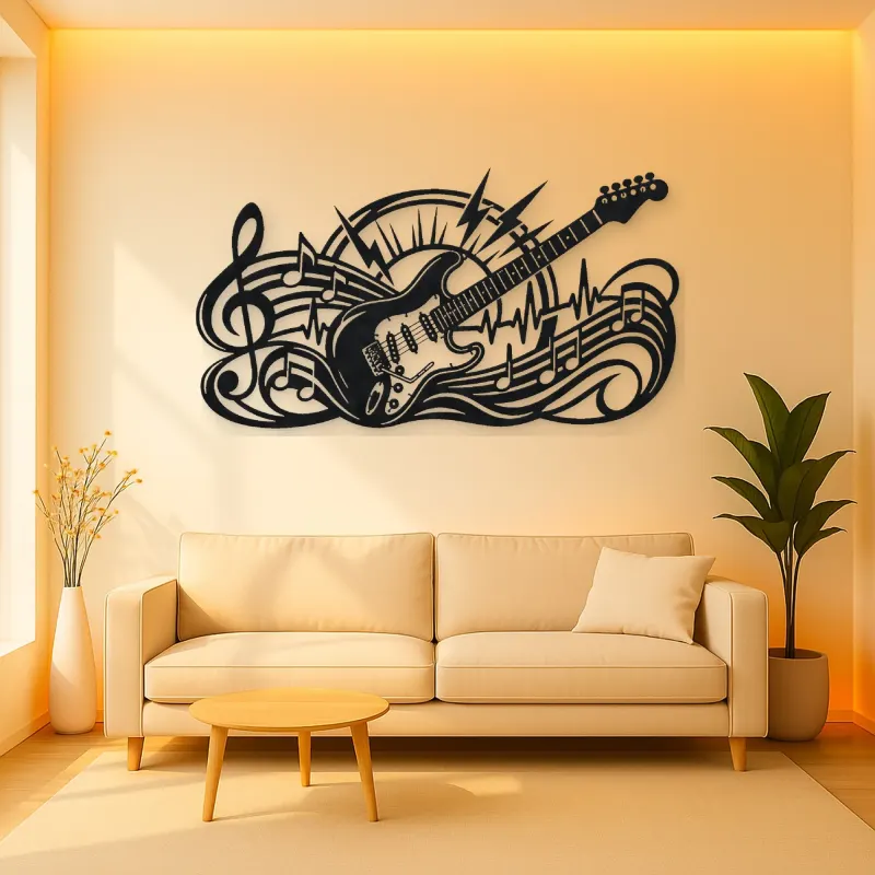 Electric Guitar Pulse Metal Wall Art | Music Room Wall Decor