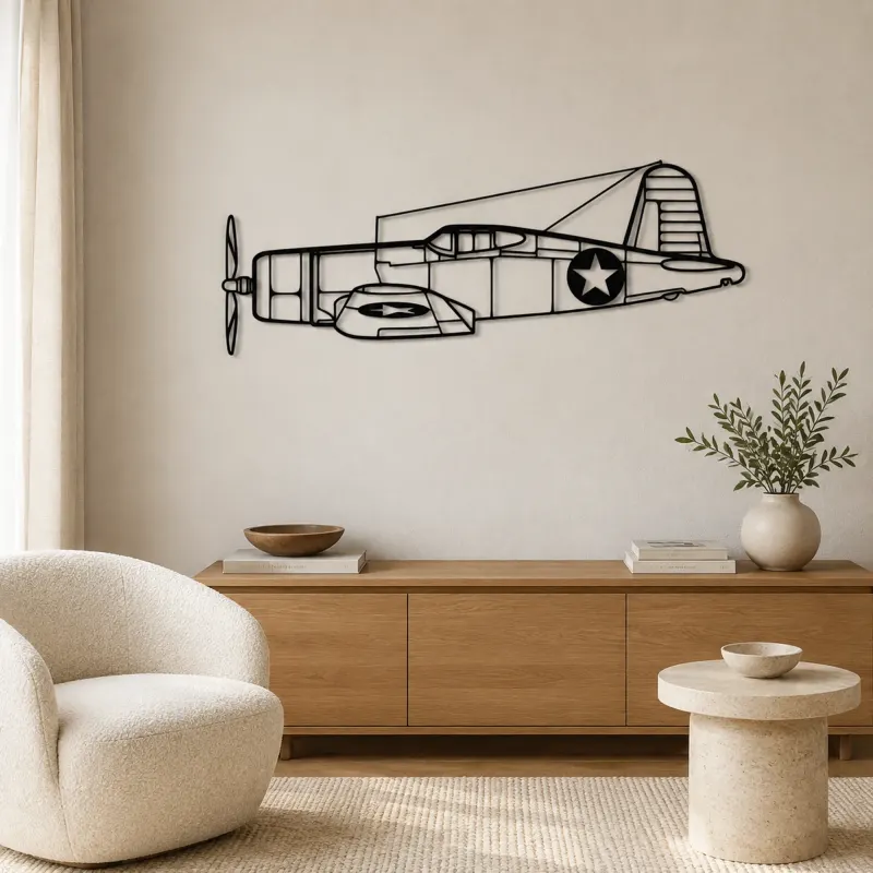 F4U Corsair Airplane Silhouette Metal Wall Art, Metal Aircraft Silhouette, Aviation Wall Decor, Aviator Decor - lifestyle view 5