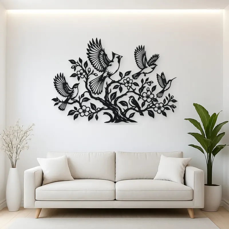 Birds Rising from Tree Metal Wall Art | Wildlife Silhouette Decor