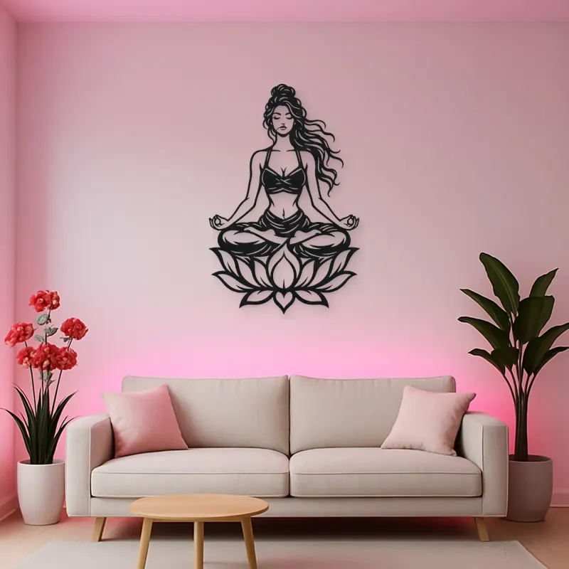 Meditation with Lotus Metal Wall Art | Movement Silhouette Decor