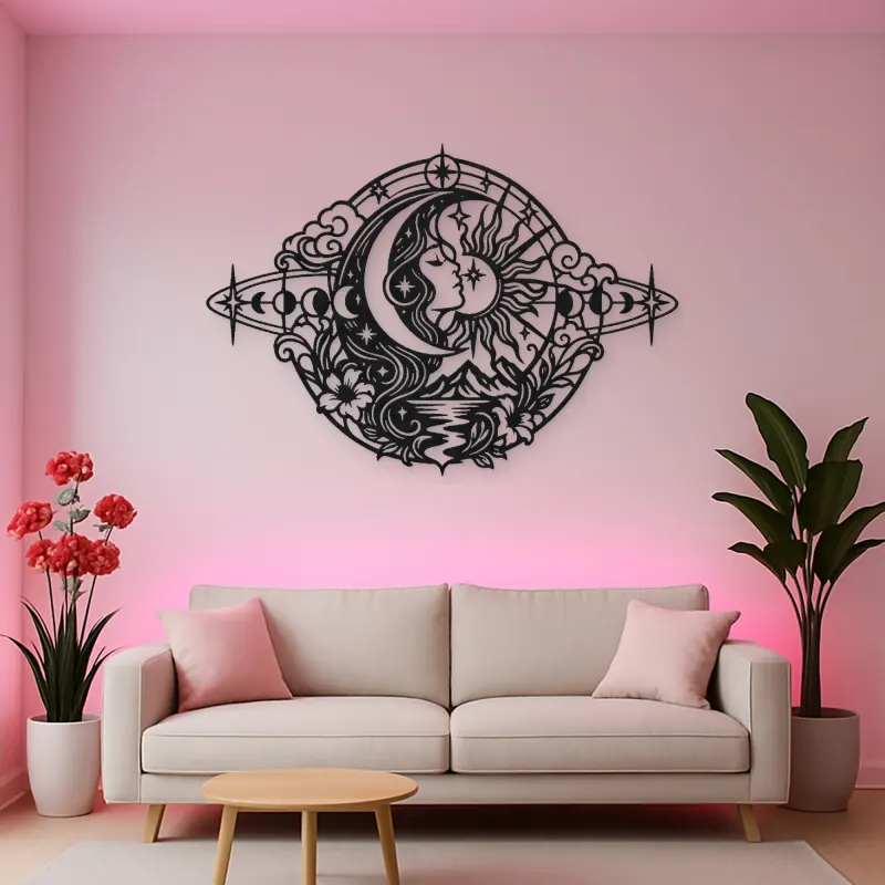 Celestial Crescent Face Metal Wall Art | Minimalist Woman Line Art