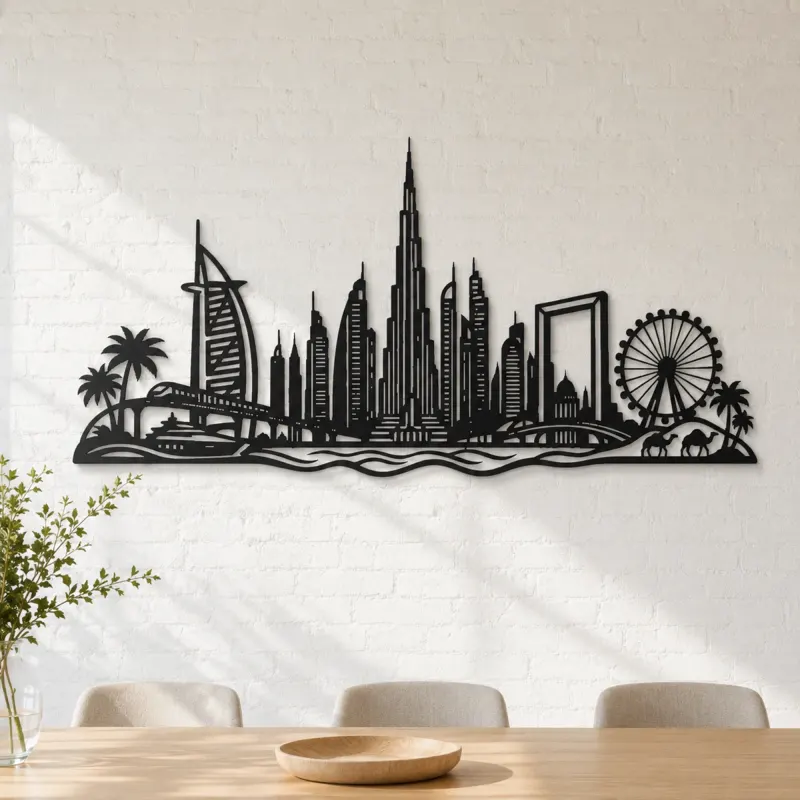 Dubai Skyline Arc Metal Wall Art | Travel and City Wall Decor - lifestyle view 4