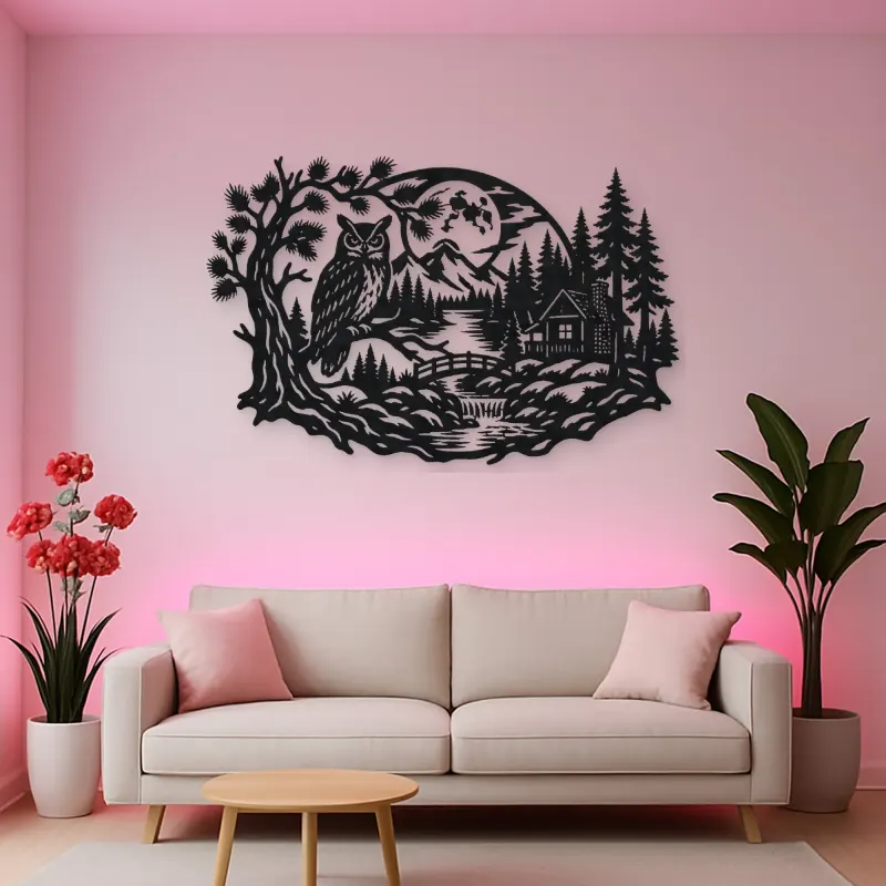 Owl Woodland Night Metal Wall Art | Wildlife Silhouette Decor